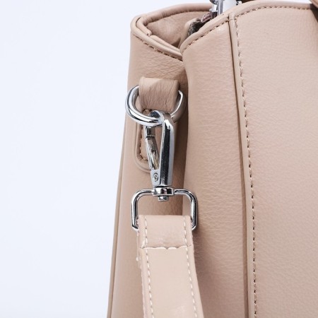 Bag Tout with zipper, external pocket, long belt, beige color-5