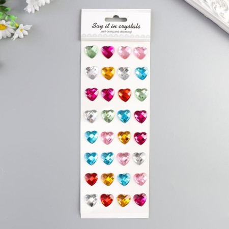 Stick plastic rhinestones "Hearts Multi -colored crystals" MIX 32x10.5 cm