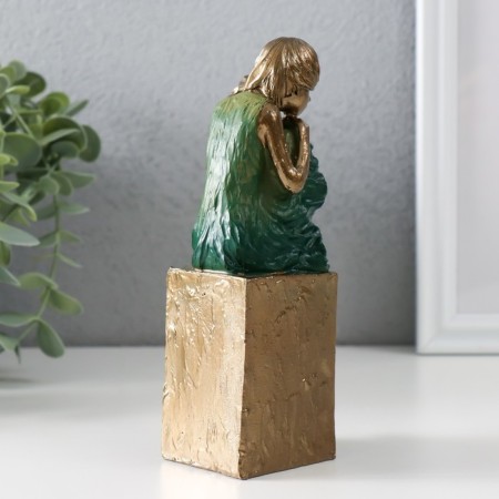 Souvenir Polystone "Girl in a sea wave dress sits in a cube" Bronze 7.5x7x16 cm-1