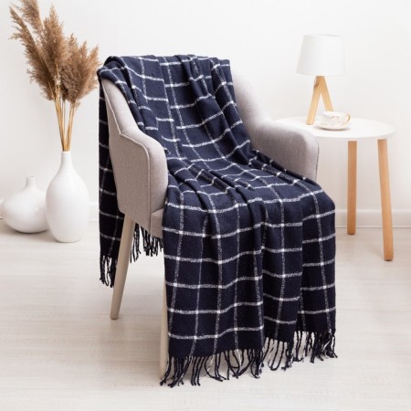 Palermo plaid 140x200 cm, dark blue-white, wool 20%, pan 40%, polyester 40%