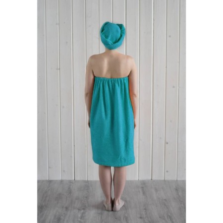 Women's set for the sauna (Pareo+Chalma) with embroidery, turquoise-4