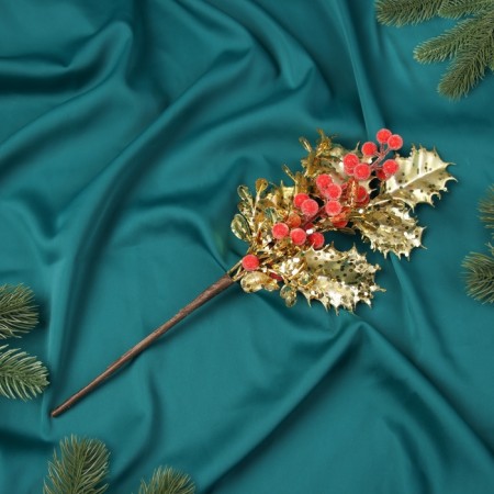 Decor "New Year's grace" leaf berries, 30x12 cm, red-gold-2