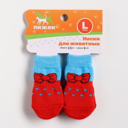 Nosks non-slip "bow", size L (3.5/5 * 9 cm), set 4 pcs, red-blue-1