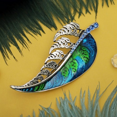 Brooch "Leaf of desires", the color is blue-green in silver-2