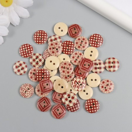 Buttons wood for creativity 2 punctures "patterns" Coffee set 40 pcs 1.5x1.5x0.4 cm
