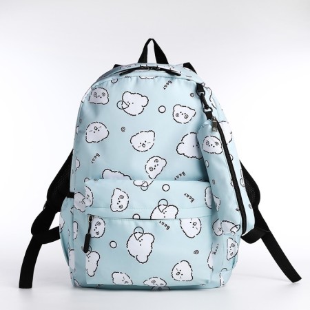 Set of School backpack from textiles on lightning, 3 pockets, pencil case, turquoise color-3