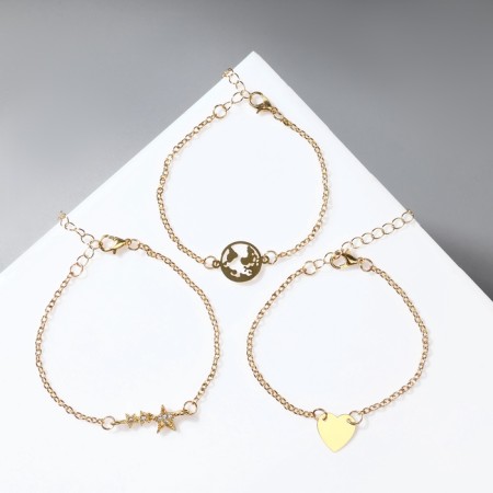Set 3 bracelet "Style" star, earth, heart, white color in gold, 19 cm-3