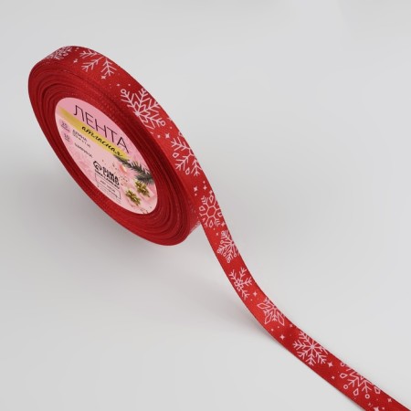 Satin tape "Snowflakes", 10 mm, 23 ± 1 m, red color No. 26-1