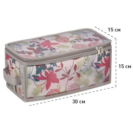 Folding box on the zipper "Summer", 30x15x15 cm, gray with flowers-2