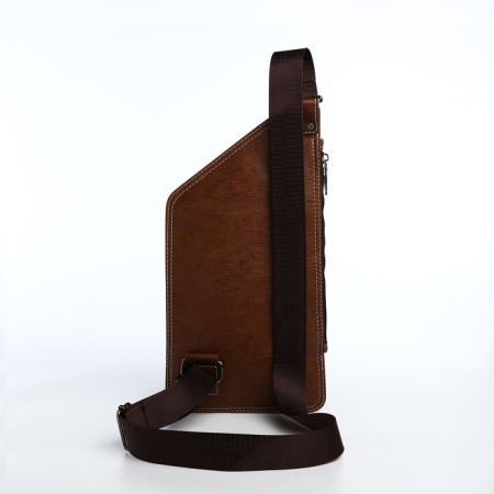 Male sling bag made of artificial leather, brown color-3