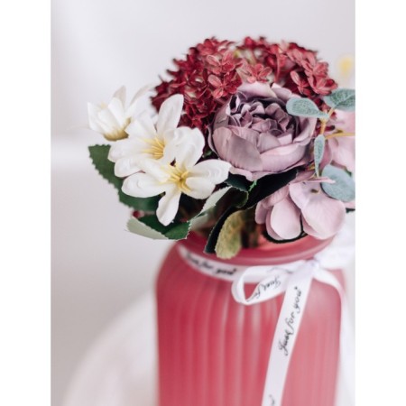 Fantasy flower composition in a glass vase, 11 × 11 × 25 cm, pink color-6