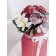 Fantasy flower composition in a glass vase, 11 × 11 × 25 cm, pink color