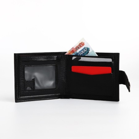 Male purse for magnet, department for bills, for maps, for coins, black color-4