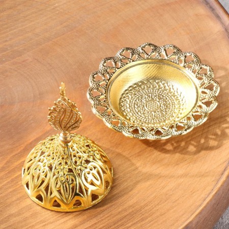 Kurilnitsa for incense powder and cones "light", golden, 9x8 cm-4