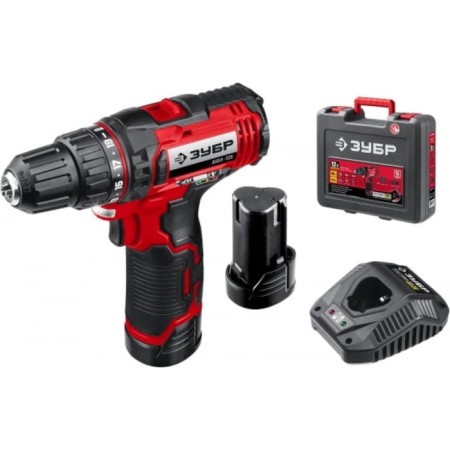 Drill-shurubover bison, battery, 2x1.3 ah, BZP, 0.8-10 mm, 0-350/0-1300 rpm