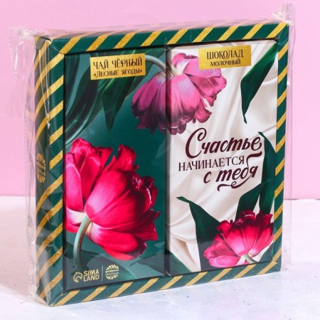 Gift set “Happiness Starts with you”: Black tea with forest berries 50 g, milk chocolate 70 g.-7
