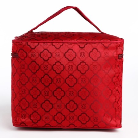A cosmetic bag with a zipper, with a mirror, the color is red-1