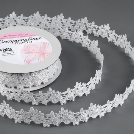 Figure tape "Roses", 25 mm, 9 ± 0.5 m, white color