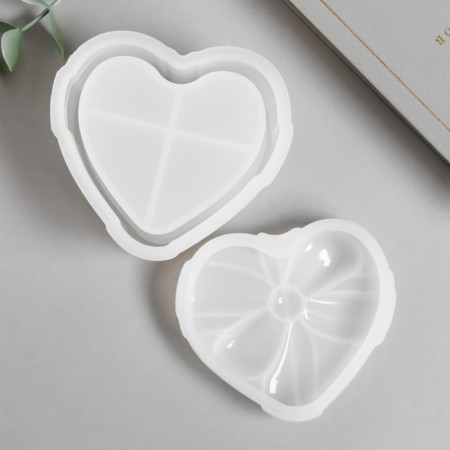 Mold Silicon "Casket - Bow Heart" with a lid 8.4x9.7x6.7 cm-3