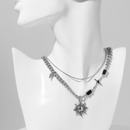 Chain "sun", black color in silver, 40 cm-1