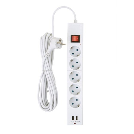 Duwi network filter, 5 outlets, 5 m, 10 A, PVS 3x0.75 mm2, with salary, 2 usb, with curtains, white-2
