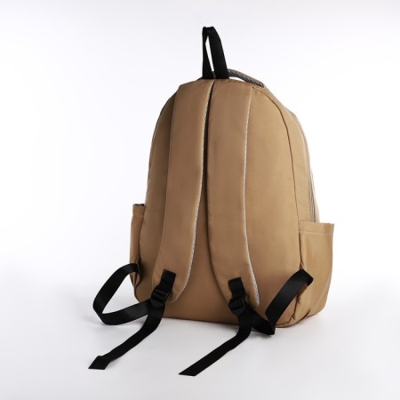 Youth backpack from textiles, 2 departments, 3 pockets, beige color-3