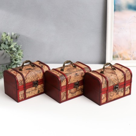Casket Wood Elevated "Traveler Map" chest 11x17.5x1.5 cm, mix