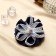 Hair elastic band Bant "Schoolgirl" ribbon and beads, D-7 cm, blue-white