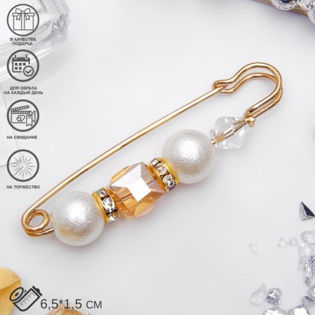 Pin "Cube" 6.5cm, white-brown color in gold-2