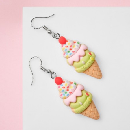 Earrings Assorted "Yummy" ice cream in a mug, colored in silver-1