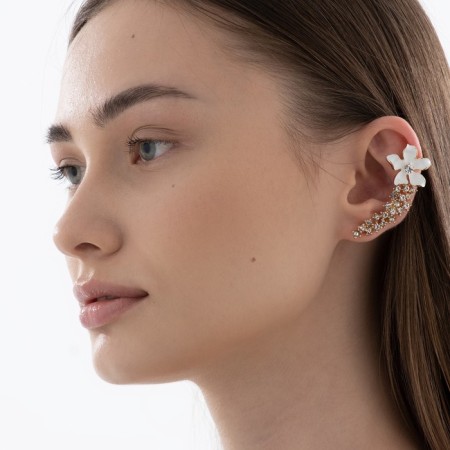 Earring "Kaff" The flower is elegant, the color is white in gold-1