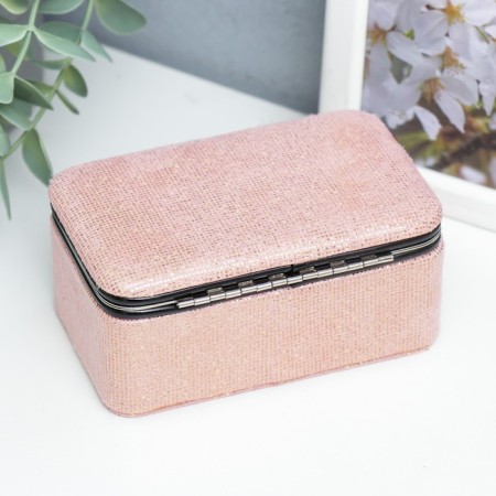 Casket to the leatherette for jewelry "Small squares. Pink" 6x7x12 cm-3