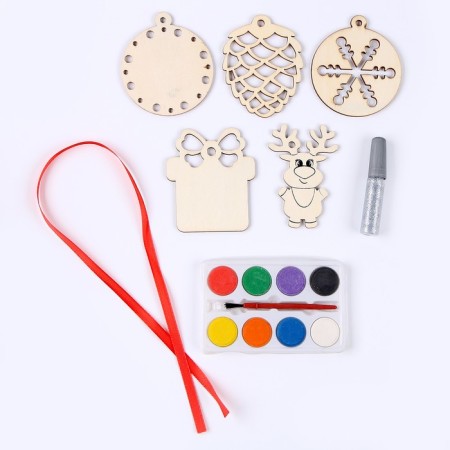Set for creativity "Christmas tree toys made of wood. Make it yourself "(deer, gift, ball)-2