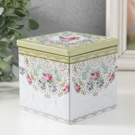 Casket Metal Square "Roses and Ornaments" of the line 9x9x9 cm-1