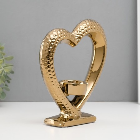 Ceramics candlestick on 1 candle "Heart on the stand" d = 4 cm gold 17x5.5x19.5 cm-2