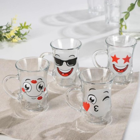 Glass mug "Smiley", 140 ml, MIX drawing-3