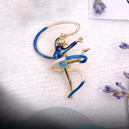 Brooch "Gymnast" with a ribbon, the color is blue in gold-2