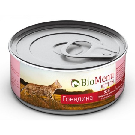 Canned food Biomenu Kitten for kittens, a meat paste with beef 95%-miso, 100 g.