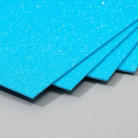 A set of glitter foamiran (5 sheets) 2 mm 20x30 cm, bright blue-1