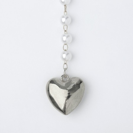Piece with pearls "Heart" mini, color silver, 40cm-3