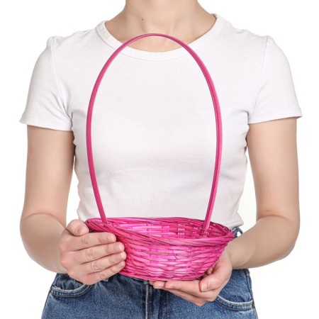 Wicker basket, bamboo, pink, low-4