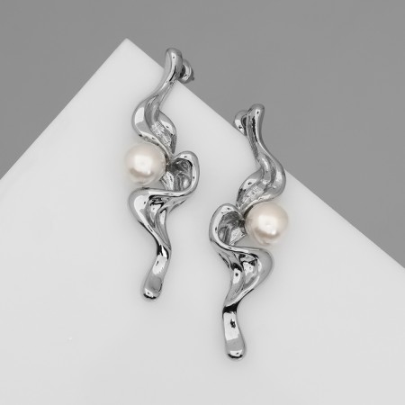 Earrings with pearls "bead" vessel, color silver
