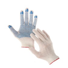 Garden gloves, x/b, knitting grade 10, 3 threads, size 9, with PVC dots, white, Greengo
