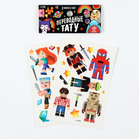 Translated tattoos "Pixel World", 2 sheets