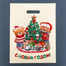 New Year. The Teddy Gift package, polyethylene gloss with a cut pen, 31x40 cm.