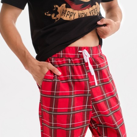 Pajama New Year's male KAFTAN "New Year", red/black color, size 48-4