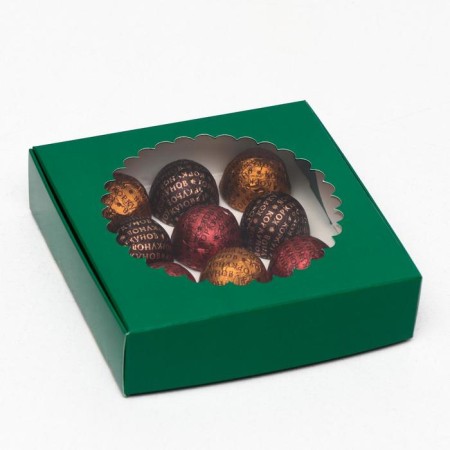 Gift box, with a transparent lid, emerald, 11.5 x 11.5 x 3 cm