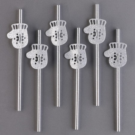 Pipe for cocktail "mittens", in the set 6 pcs., Silver-1