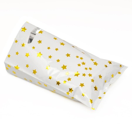 A set of gift packages, metallized, "stars" white 17x25 cm, 20 microns 10 pcs-3