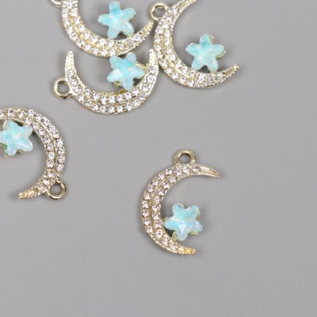 Decor for creativity metal, rhinestones "Month with a star" Gold 2.3x1.4x0.5 cm